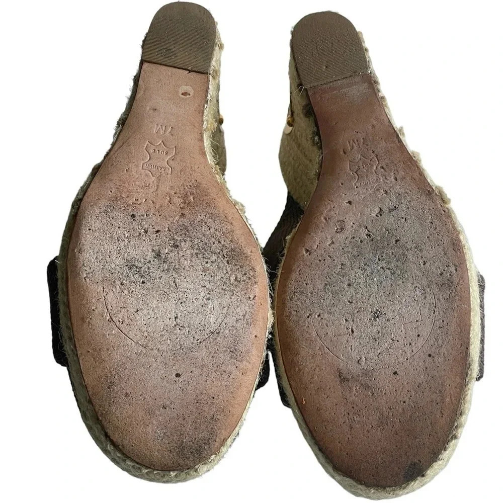 Tory Burch Chocolate Brown Crossover Kristen Espadrille Wedges/Gold Emblem sz 7 - Picture 7 of 8
